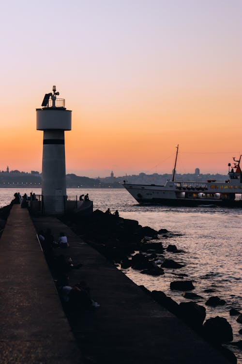 Lighthouse on Rock on Sunset