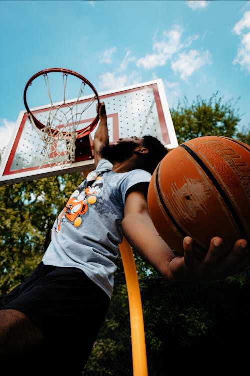 Bearded Man Playing Basketball on Court