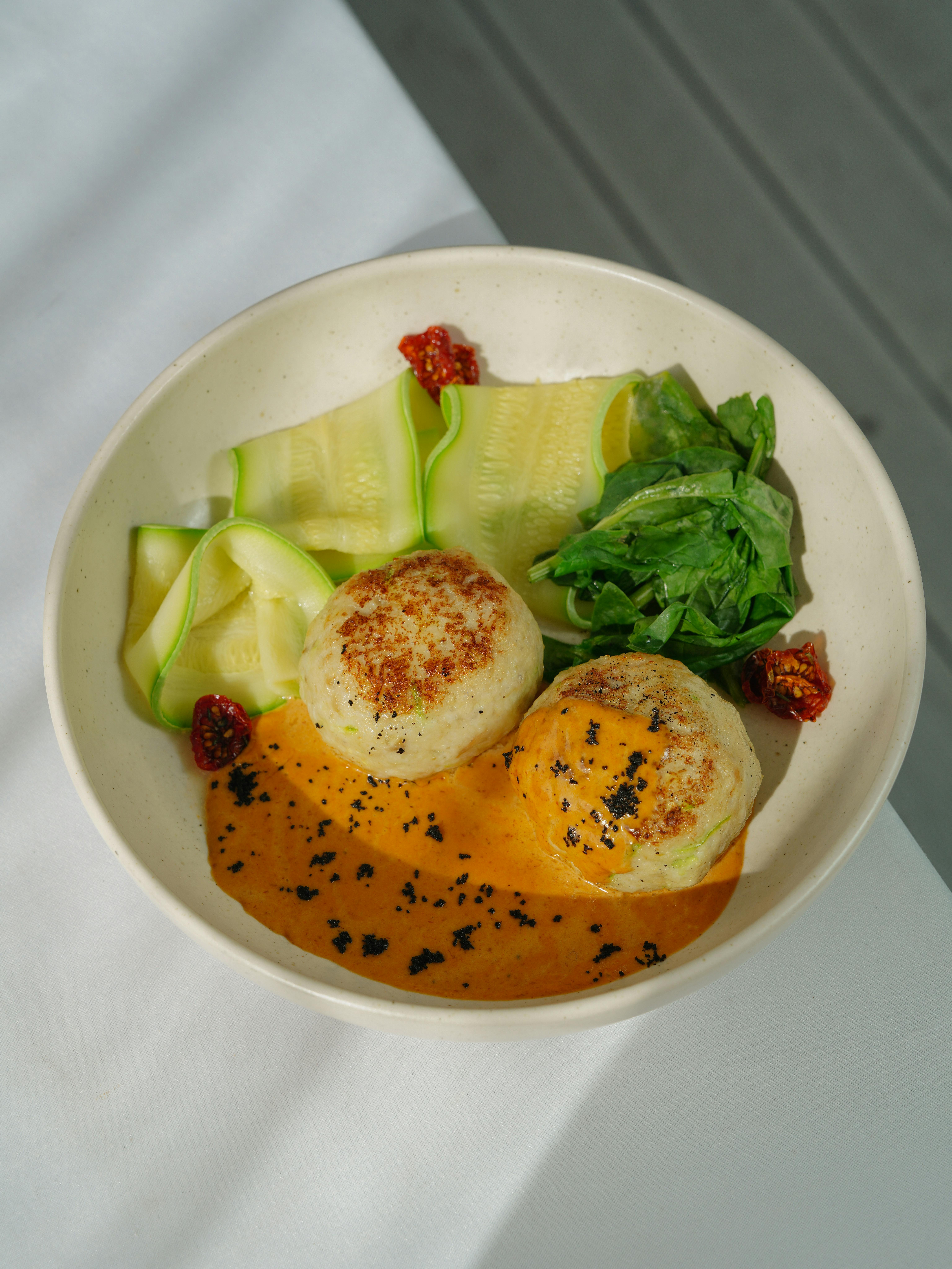 A beautifully plated dish featuring a creative combination of plant-based ingredients.