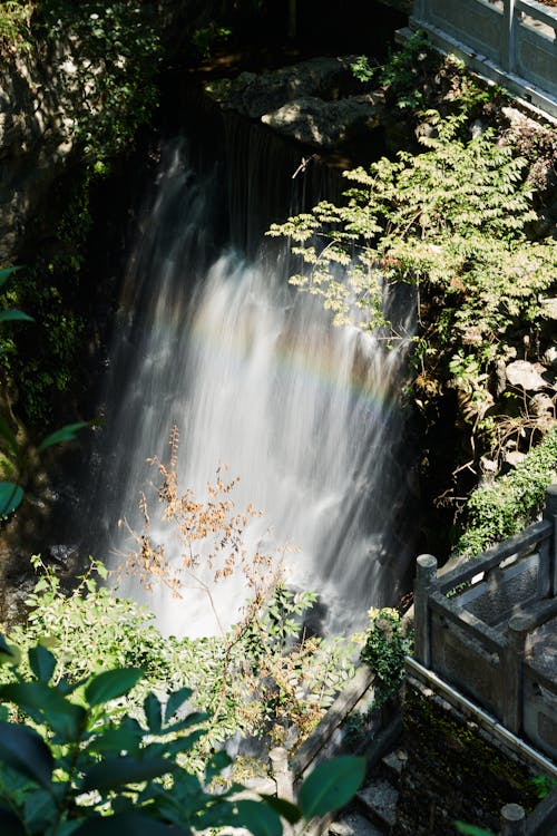 View of a Waterfall in a Park 