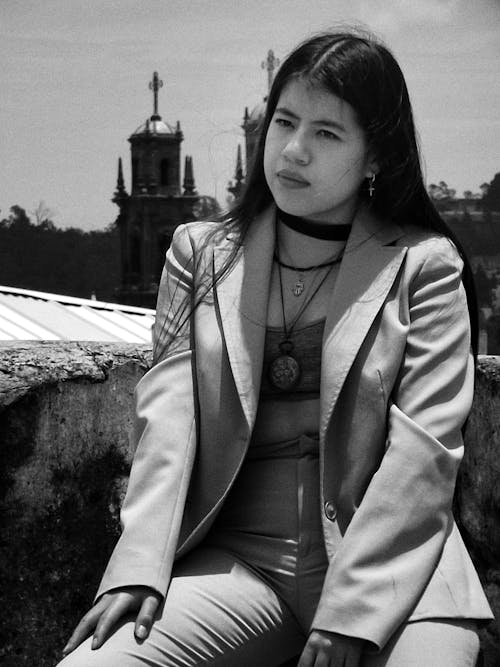 Portrait of Woman in Suit in Black and White