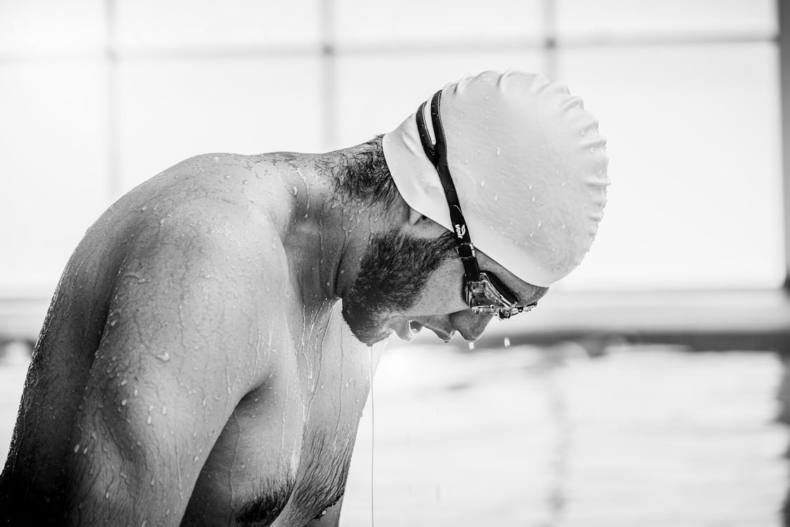 Swimmer on a Swimming Pool in Black and White