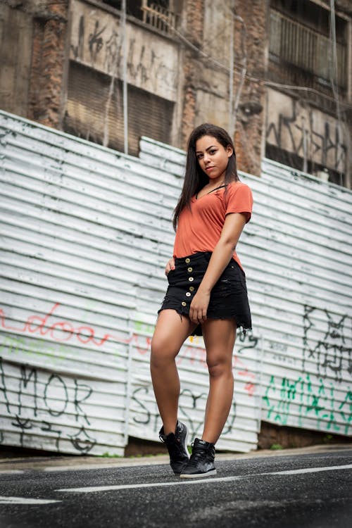 Free Women's Red Crew Neck Shirt Stock Photo