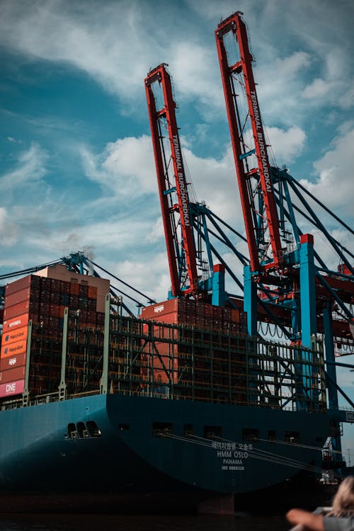 Containerschiff  und Kräne im Hamburger Hafen