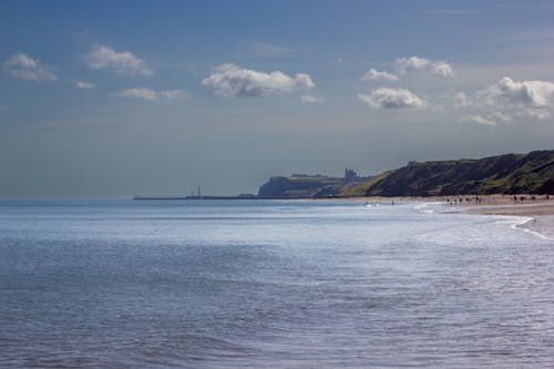 Whitby seen from Sandsend Beach, England 