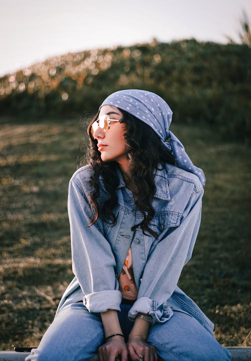 Brunette Woman in Jean Jacket