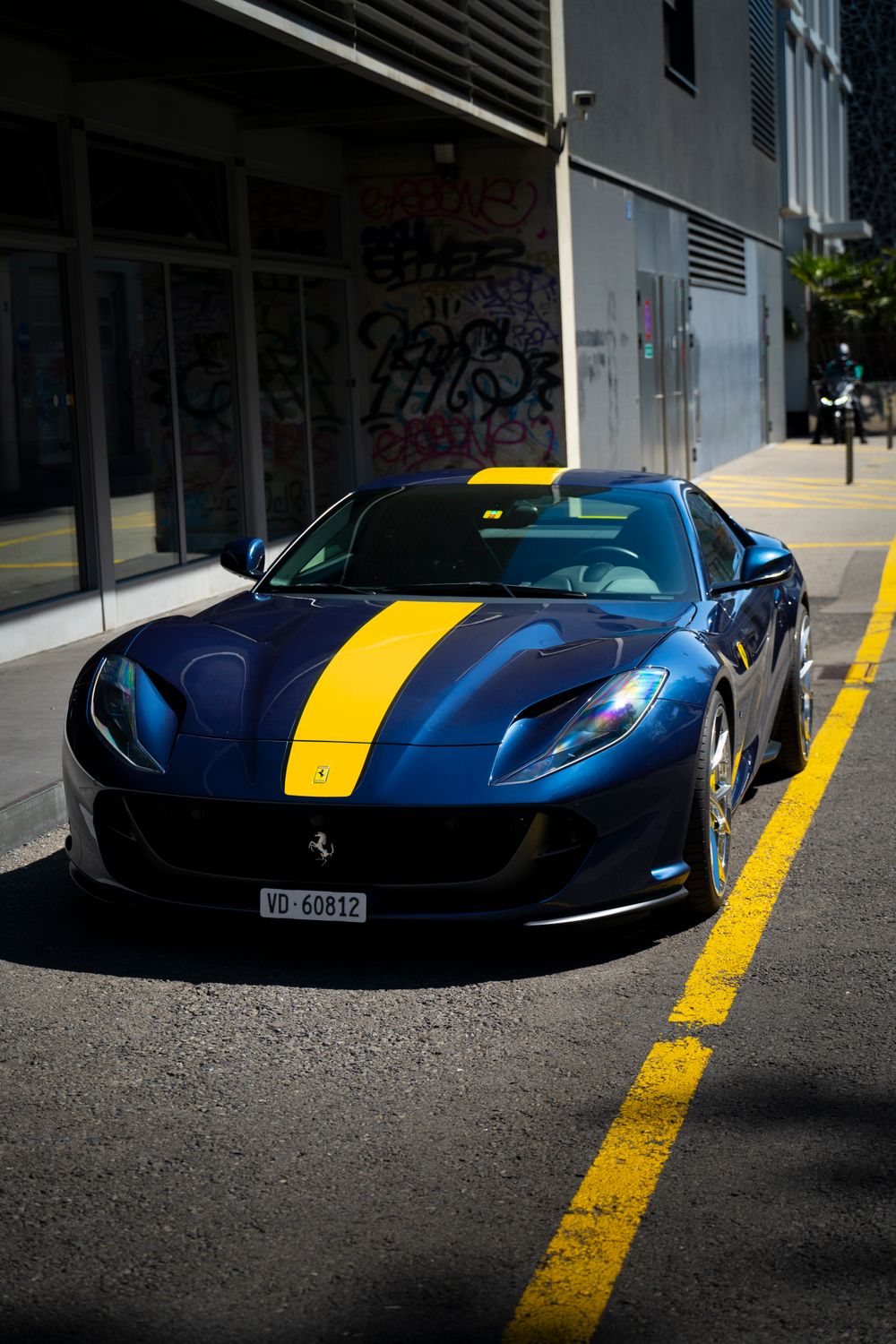 Yellow Racing Ferrari A Blue and Yellow Ferrari 812 Competizione · Free Stock Photo