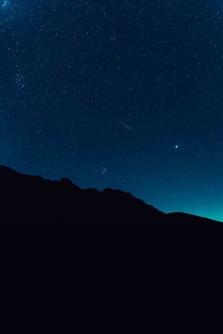Silhouette of mountains under a starry night sky in Abruzzo, Italy.