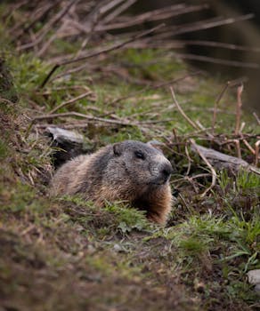 A marmot peeking out of its burrow in Tux, Austria, showcasing wildlife in natural surroundings.