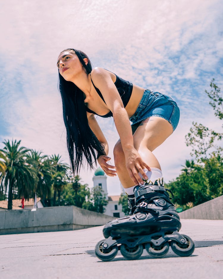 A Woman Wearing Roller Skates