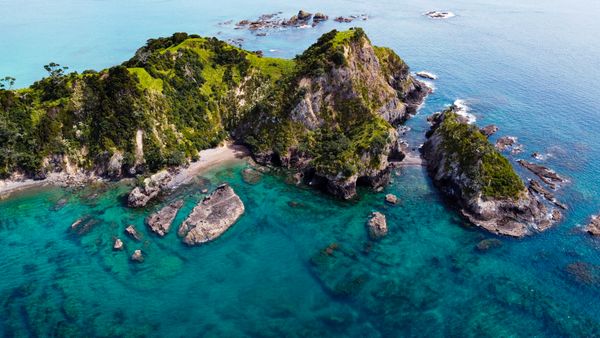 Rocky island off the coast of New Zealand