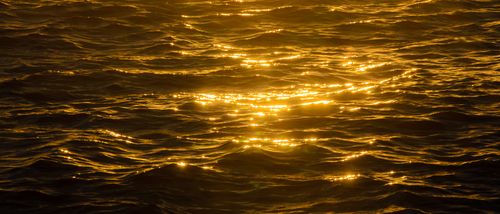 Free Captivating golden light reflects off rippling ocean waves at sunset. Stock Photo