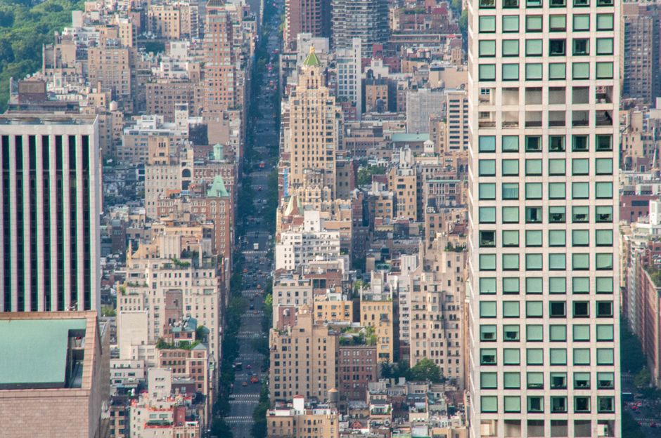 new york skyline manhattan business district aerial