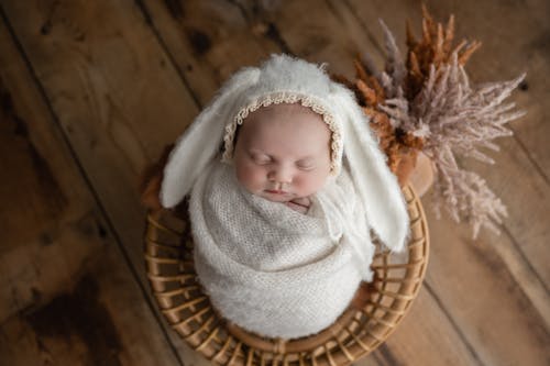 Foto profissional grátis de bebê, cesta, coberta