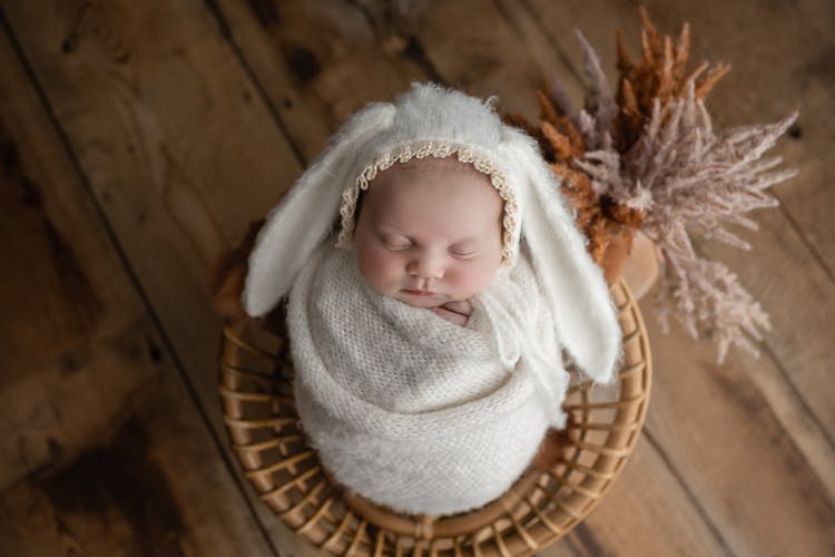 Newborn In A Wicker Basket