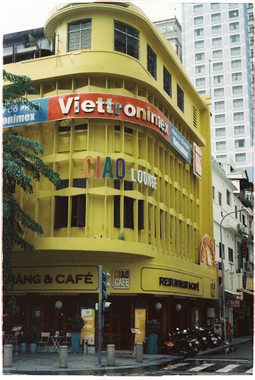 Yellow Building Corner in City in Vietnam
