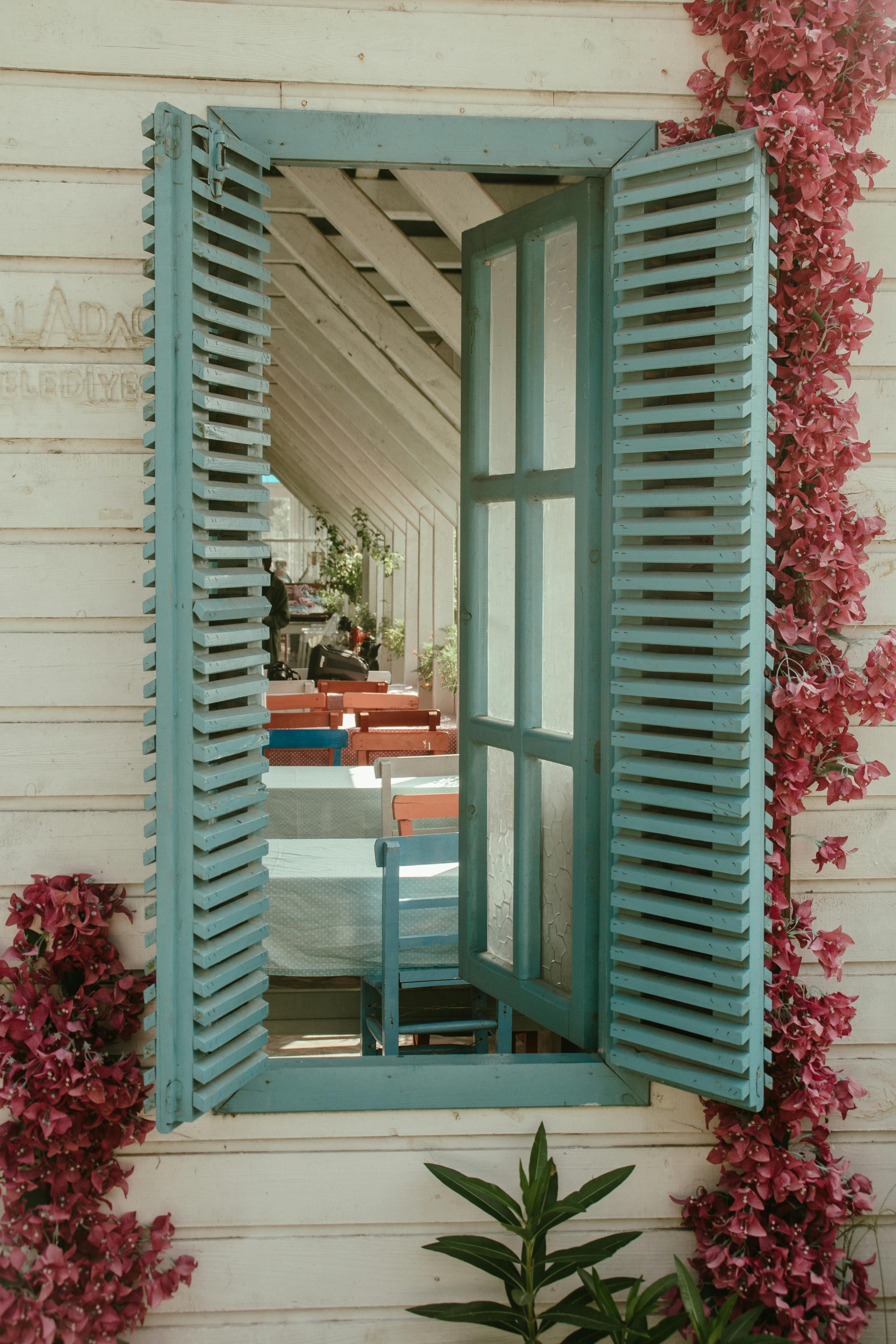 blue window in a house