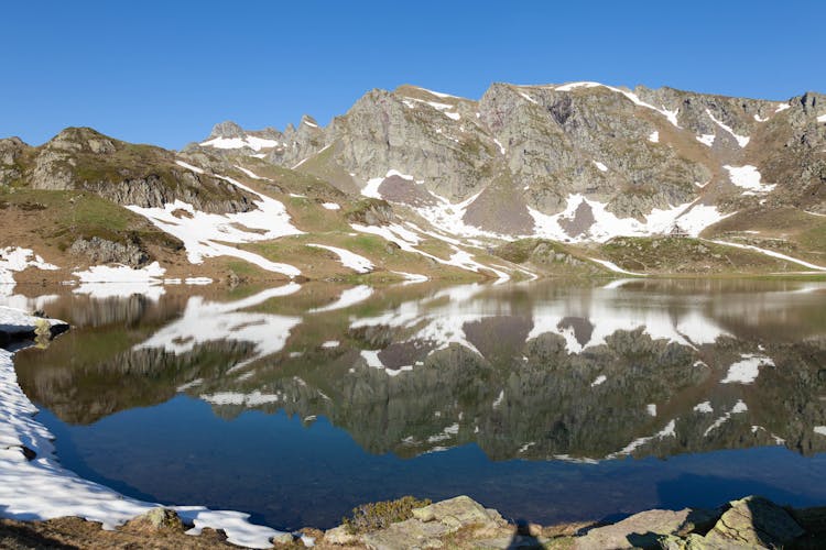 Lake And Rocky Mountains Behind