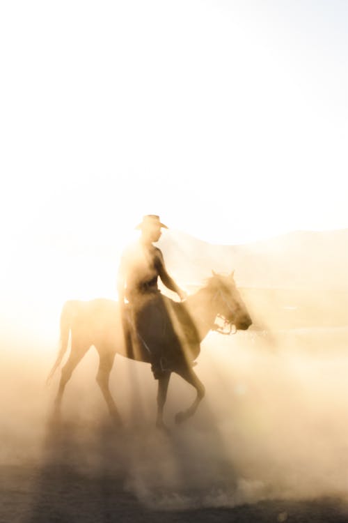 Cowboy Horseback Riding in Dusk