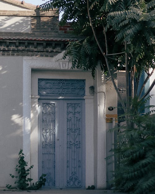 Exterior of a Traditional Building with Details on the Door 