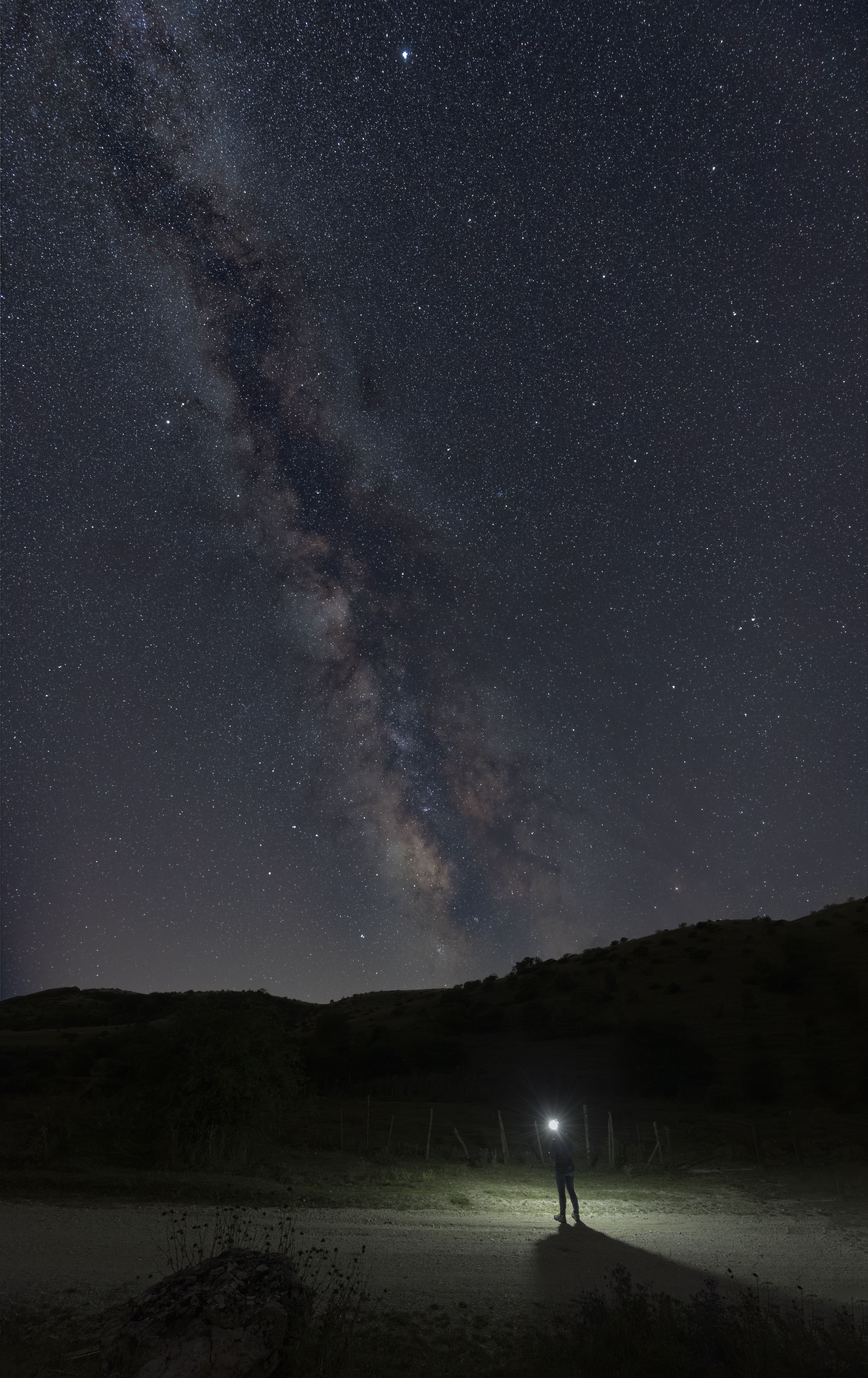 A Person with a Flashlight Standing under a Starry Night Sky · Free ...