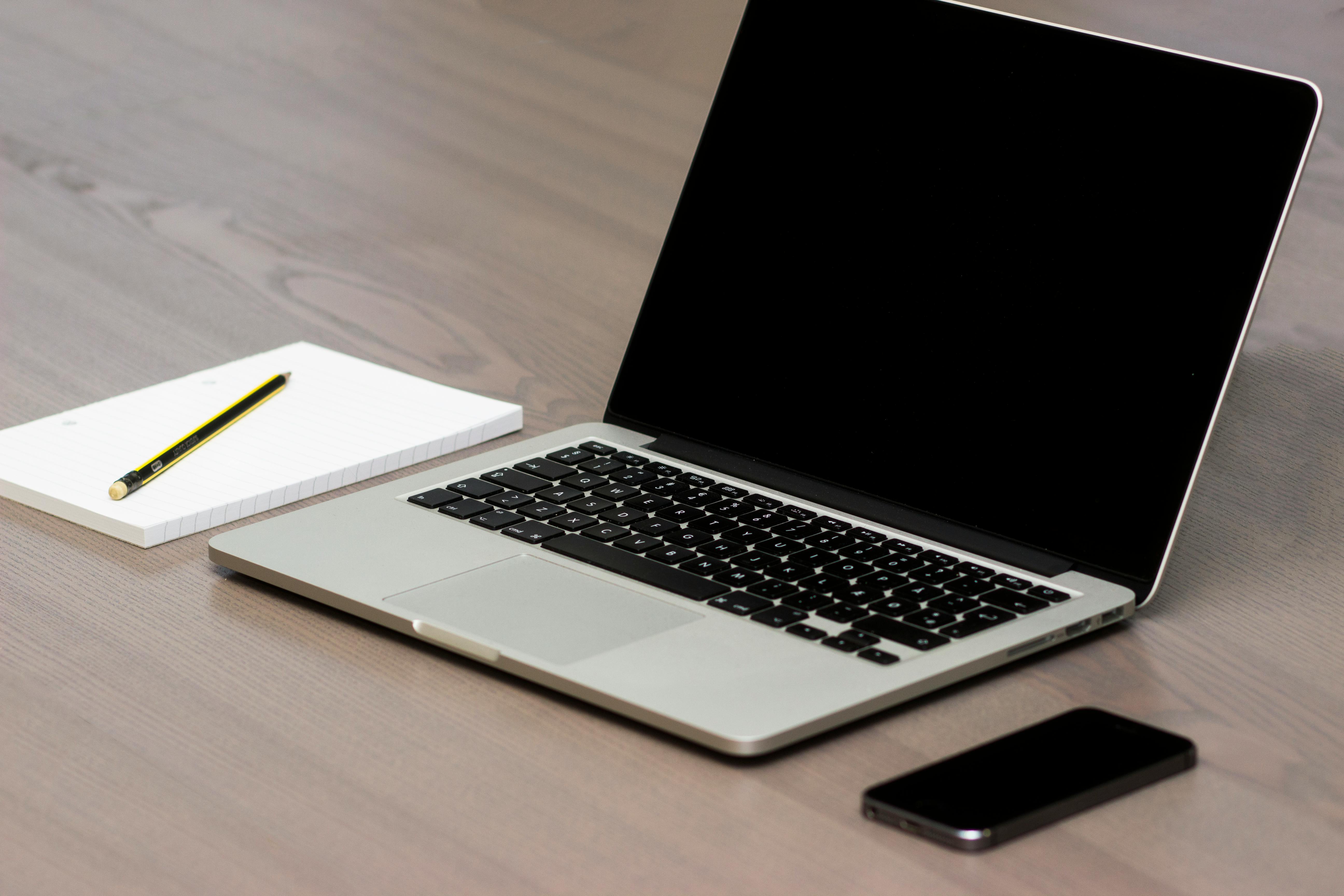 Free stock photo of apple, smartphone, desk, laptop