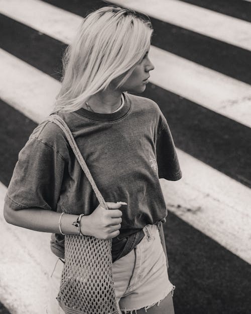 Casual Blonde on Crosswalk