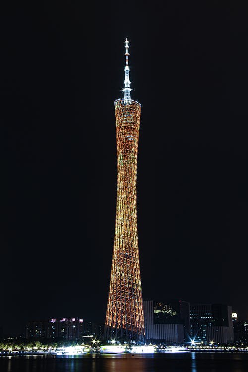 Illuminated Canton Tower in Guangzhou, China