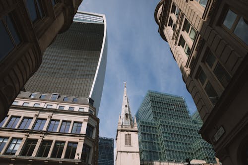 Buildings around Tower of St Margaret Pattens Church of England in London