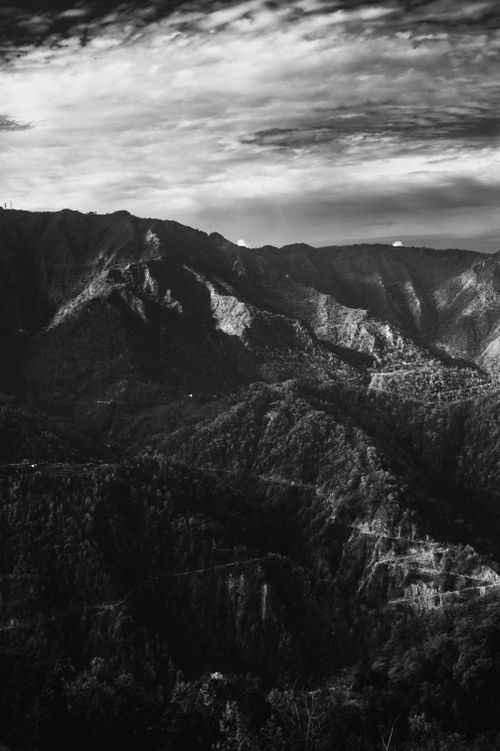 Free Stunning black and white photo capturing the majestic mountain landscape. Stock Photo