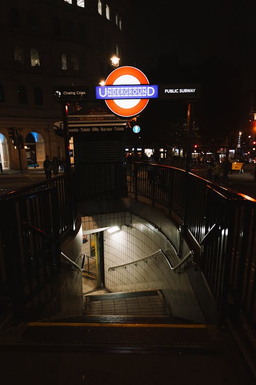 Entrance to an Underground in London at Night