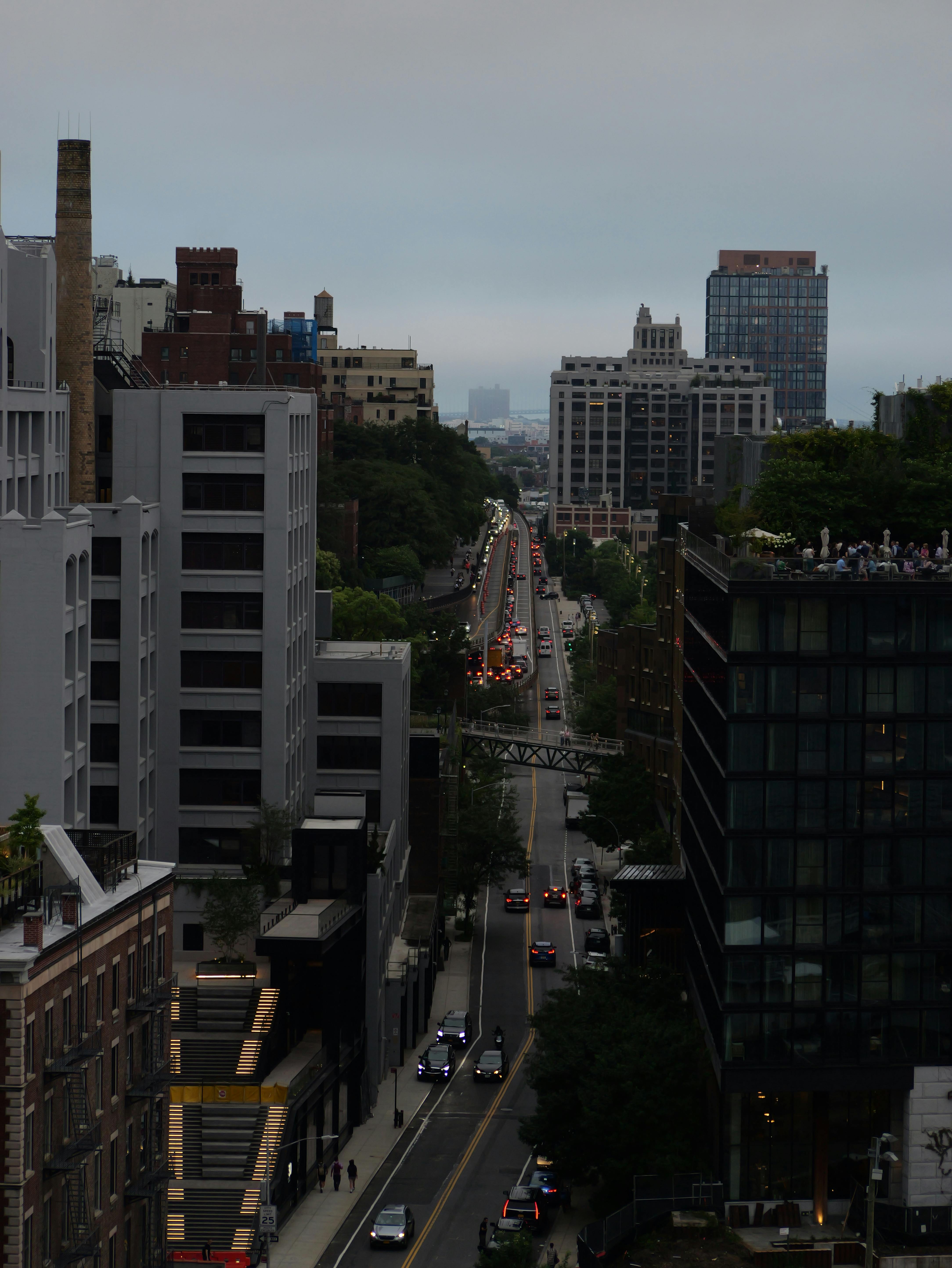 a view of a city street from a high building