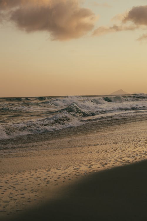 Waves on Beach at Sunset