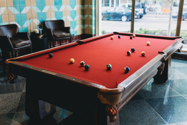 Close-up Of A Billiard Table Inside The Bottleworks Hotel In Indianapolis, Indiana, USA