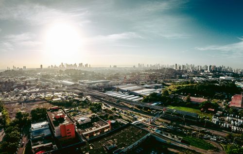 Free Expansive aerial cityscape of San Miguelito in Panama, featuring urban landscapes and sunlight. Stock Photo