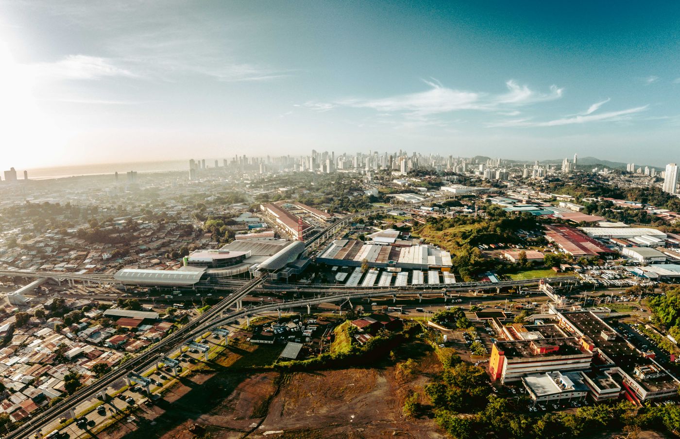 Stunning aerial view of San Miguelito cityscape in Panama with clear skies and sprawling urban layout.