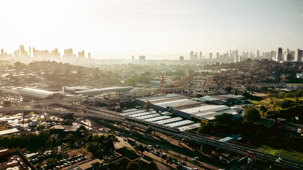 Aerial cityscape of San Miguelito, Panama highlighting urban development and skyline.