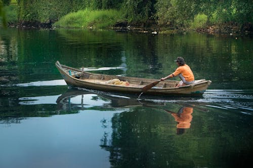 Person Boating in a Canoe on the Lake