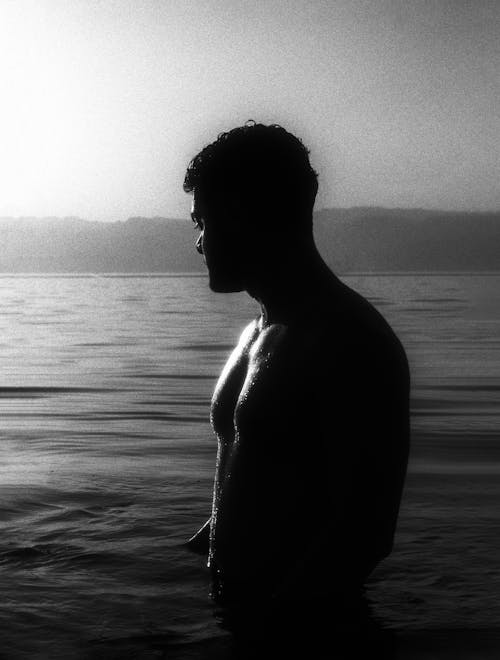 Man Portrait in Water in Black and White