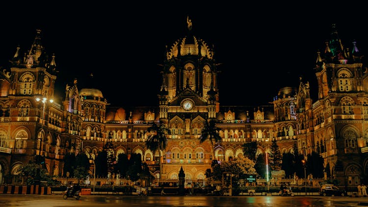 Illuminated Historical Building On Night Street