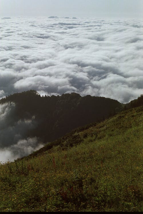 Clouds Covering Valley Seen from Mountain