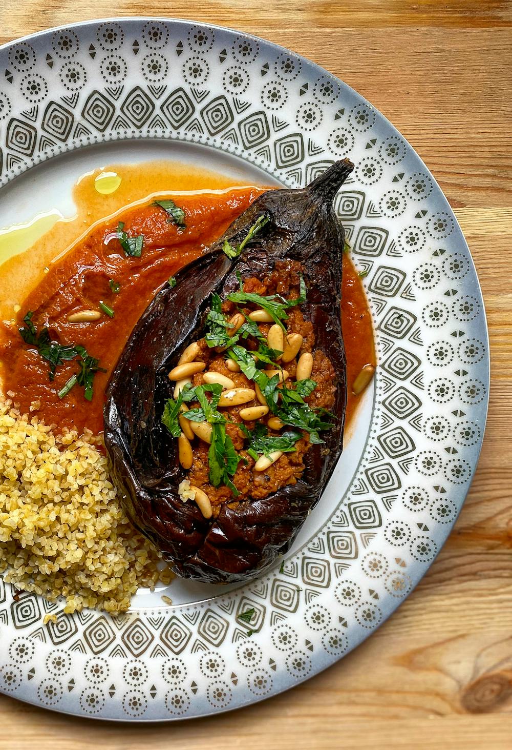 Stuffed Eggplant with Spiced Okra