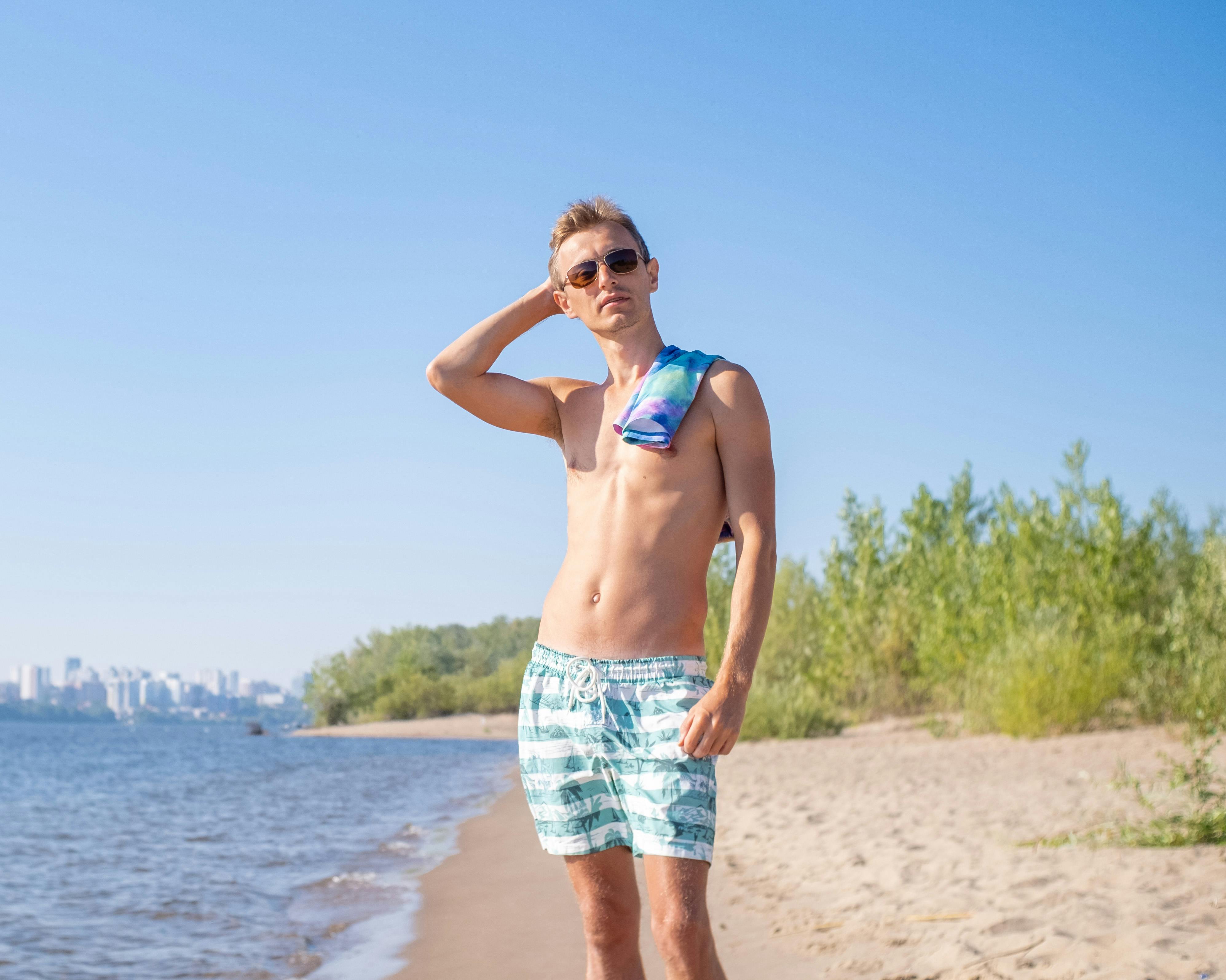 Man Standing Shorts On Sea Beach Stock Photo 282398702