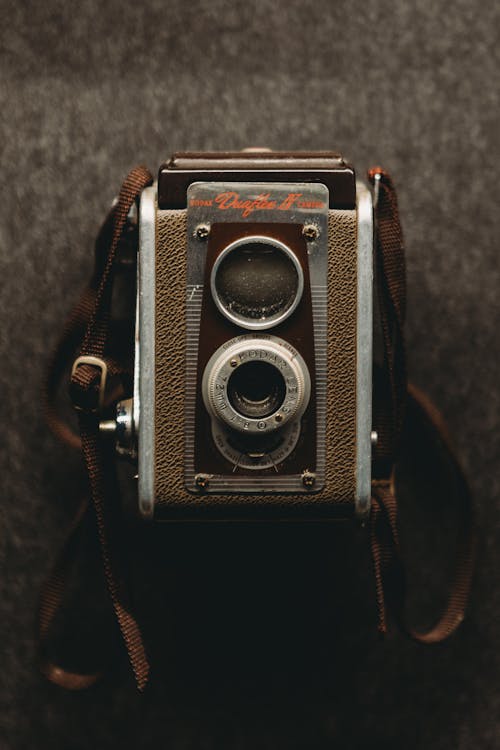 Vintage Camera on Gray Background