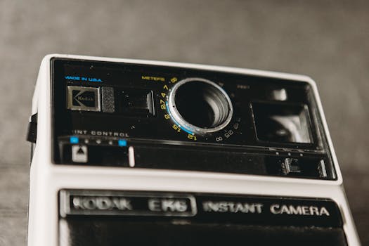 Close-up shot of a vintage Kodak EK6 camera, showcasing classic analog design and retro aesthetic.