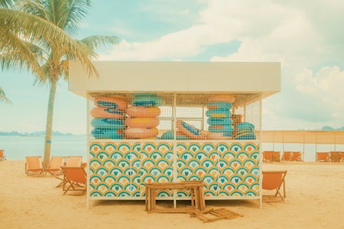 A Beach Hut with Inflatable Rings 