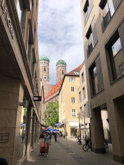 View of the Twin Domes of Frauenkirche Church, Munich, Bavaria, Germany
