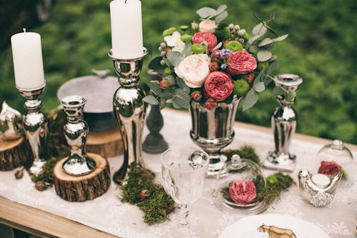 Free Silver Candle Holders On A Table Stock Photo