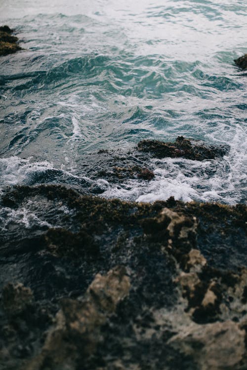 Vagues Se Brisant Sur Une Côte Rocheuse