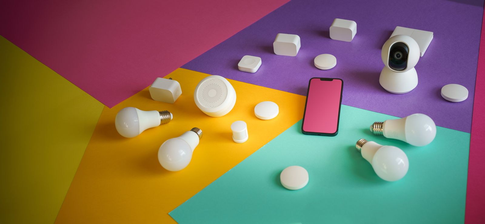 Collection of smart home devices including sensors and smartphone